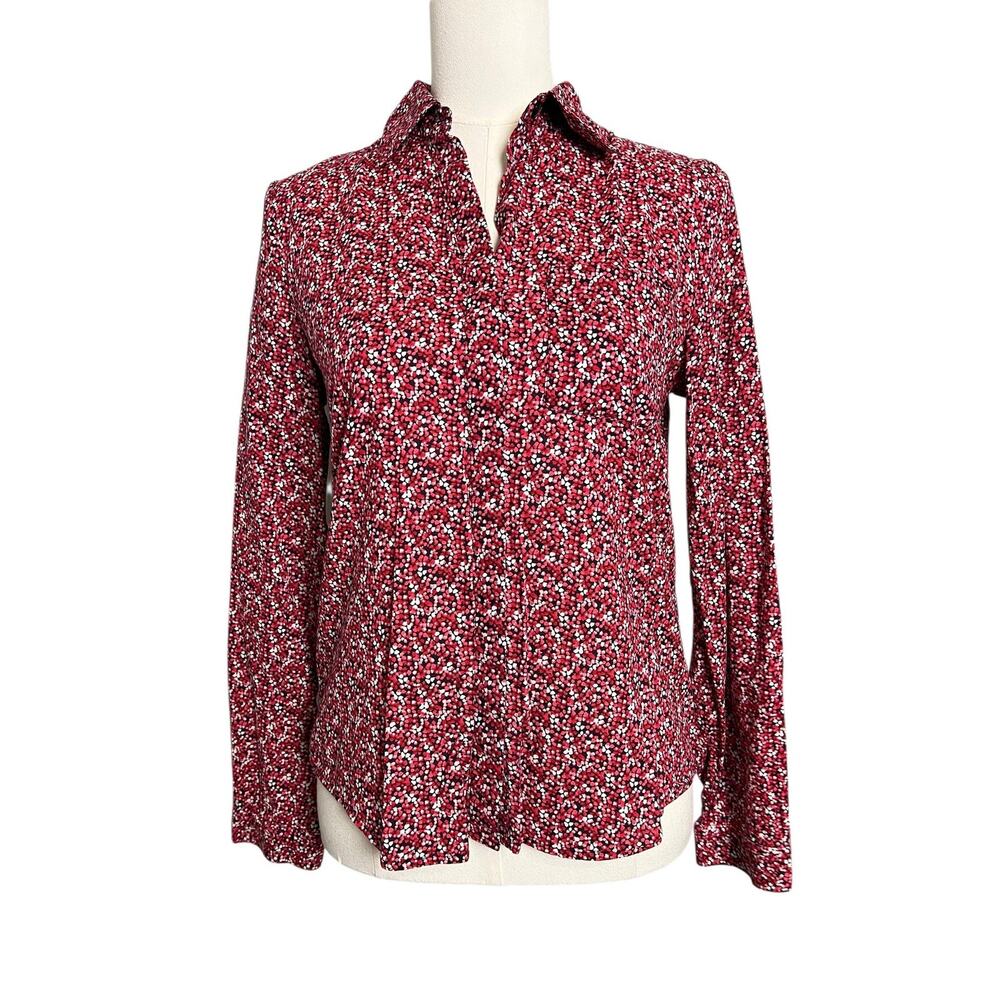 Tommy Hilfiger Floral Button Up Shirt XS Red Pink Career Stretch Blouse Western